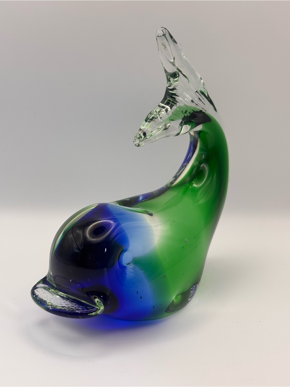 Handcrafted Blue and Green Whale Figurine, Decorative Art Glass, Paperweight